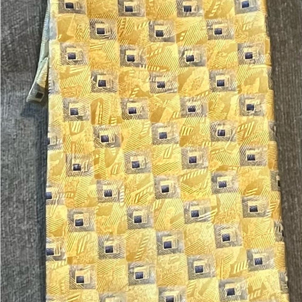 Versace Yellow and Blue Patterned Silk Handmade Tie